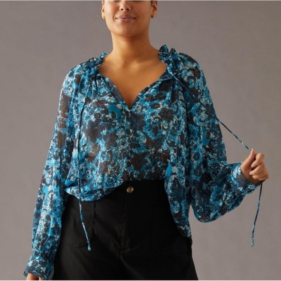 Anthropologie Tops - NWT Anthropologie By Anthropologie Sheer Printed Peasant SIZE SMALL